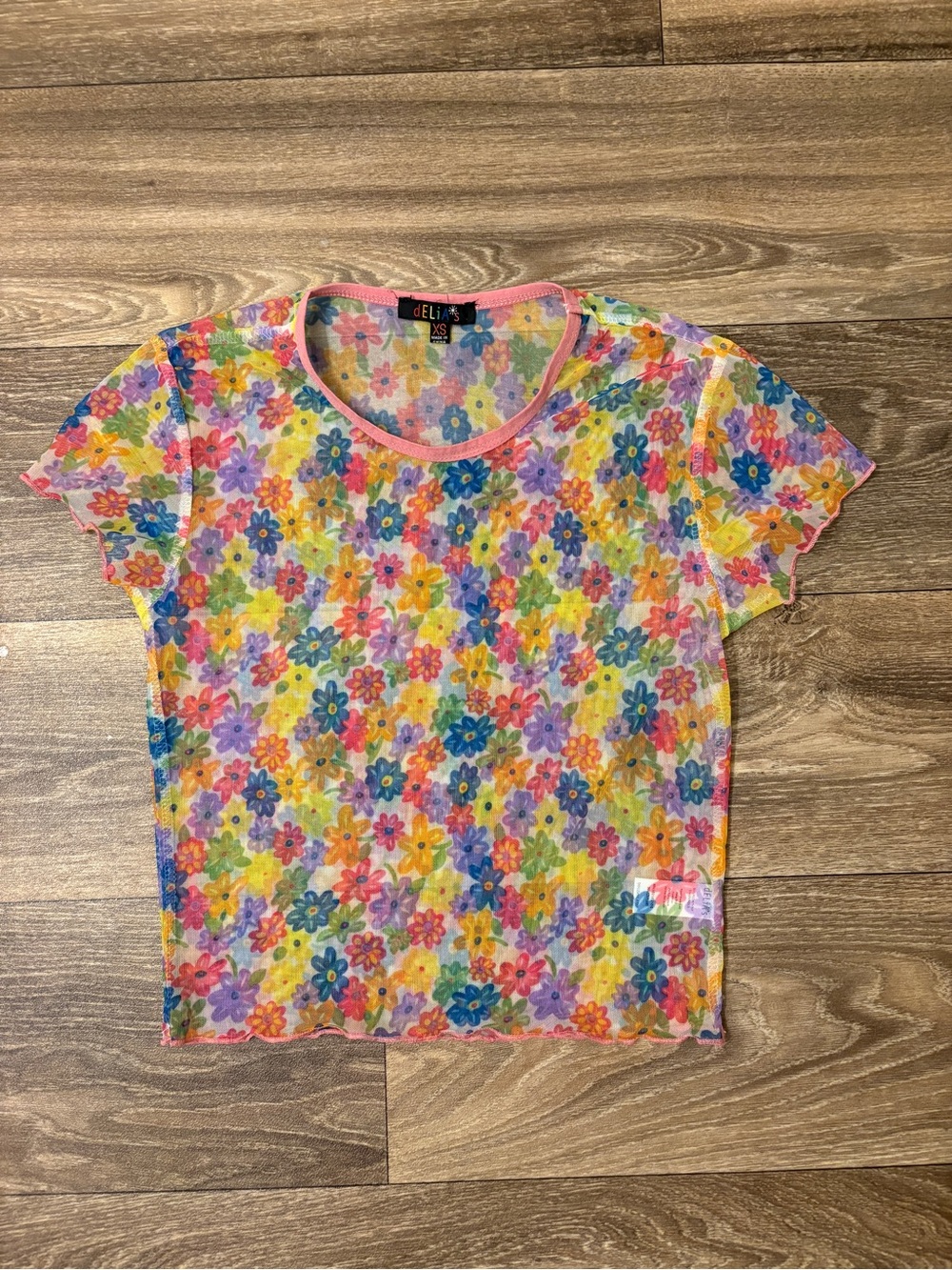 dELiA*s x Dolls Kill Lei Over Mesh Tee Floral Y2K Top XS